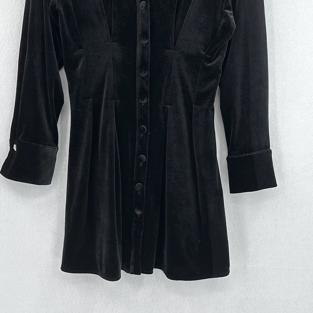 Zara Black Velvet V Neck Long Sleeve Pleated Button Front Shirt Dress Size XS - Picture 5 of 8